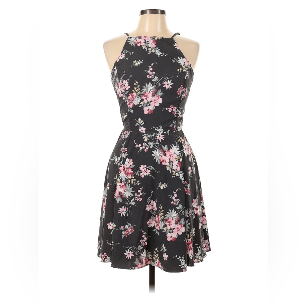 Hollister Lace Up Black Floral Dress